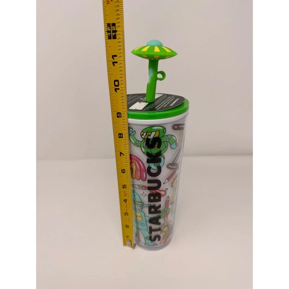 Starbucks Mexico 2024 Doodle Vibe Robot‎ Tumbler 24oz Venti UFO Straw Topper NWT
